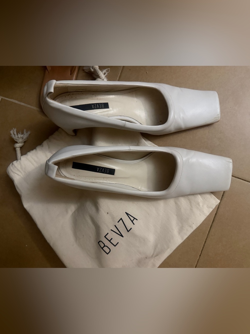 Bevza White Square-Toe Low Heel Pumps